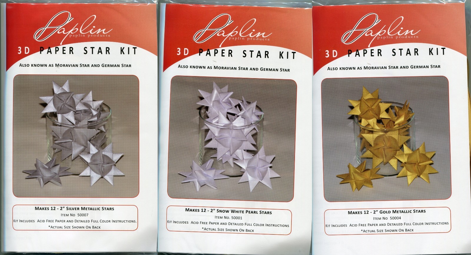 German Star Kits 3D Makes 12 2inch Stars Choose Silver Gold or White Pearl