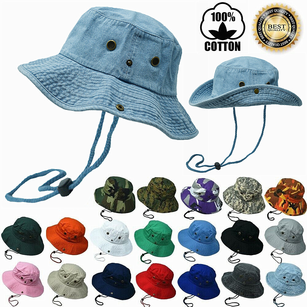 Summer Boonie Bucket Hat Cap 100% Cotton Sun Hunting Fishing Safari Men Military