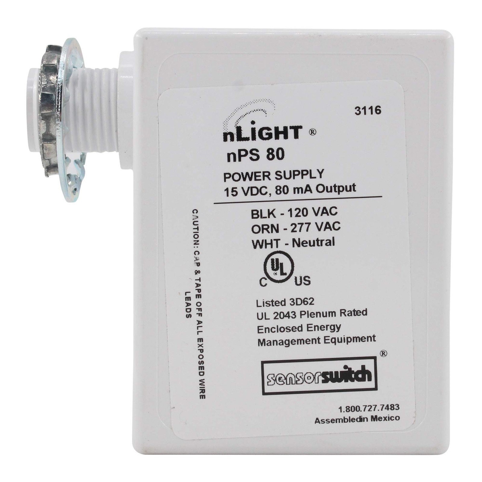Sensor Switch NPS-80 nLIGHT Occupancy Sensor Power Pack, 15Vdc 80mA, 120/277V