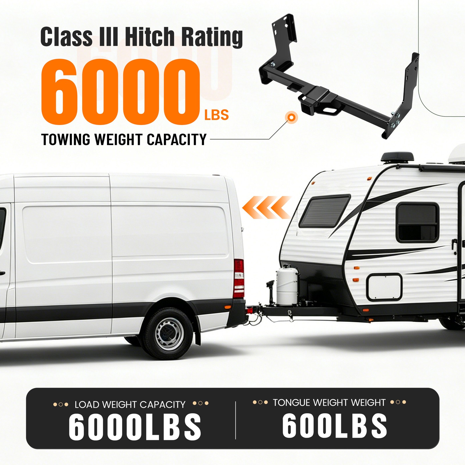 6000LBS Class 3 Trailer Hitch 2" Receiver For Dodge Sprinter 2500 3500 2007-2026