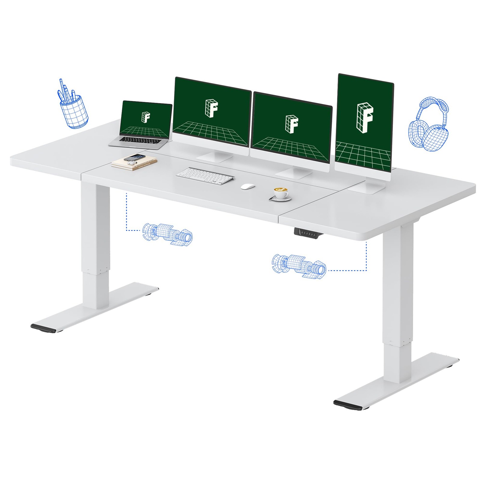Large 79x32 White Dual Motor Electric Standing Desk 198 lbs Heavy Duty Capacity