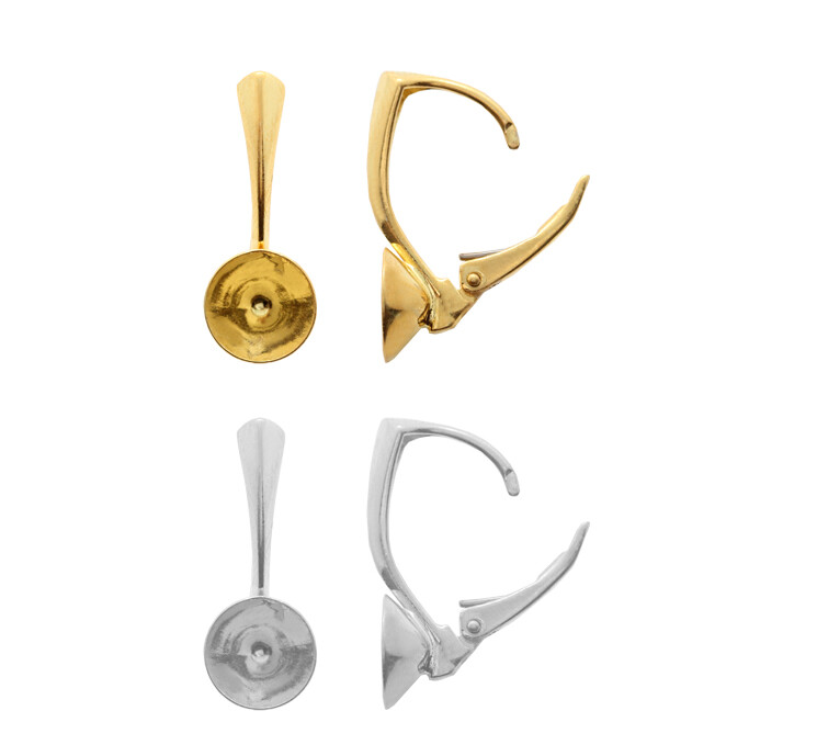 Sterling Silver Leverback Earrings Hooks for Chaton Shape Crystals SS39/8.3mm