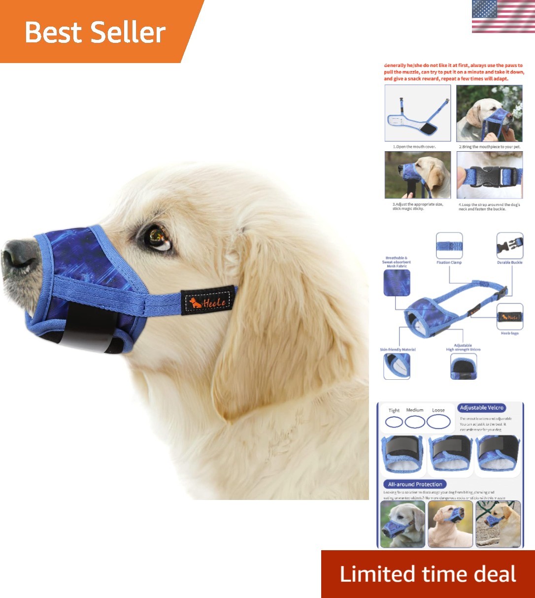 Breathable Adjustable Dog Muzzle - Nylon for Comfort & Safety, Sky Blue, Size S
