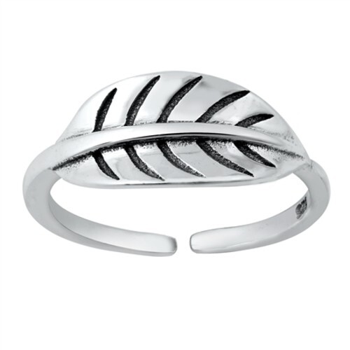 Leaf Design Adjustable Toe Ring Genuine Sterling Silver 925 Height 6.5 mm
