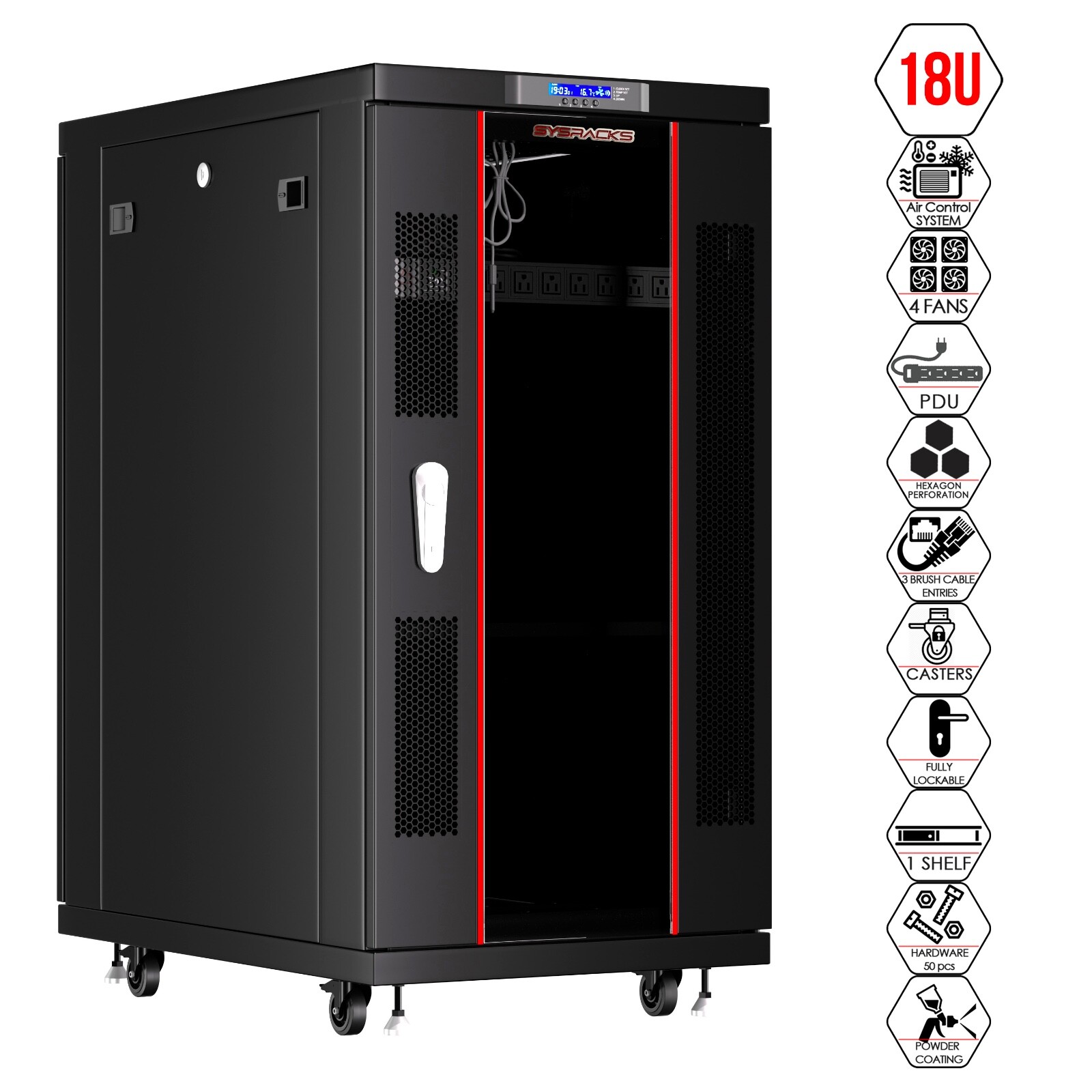 Sysracks 18U 39'' Deep IT Network Data Server Rack Cabinet