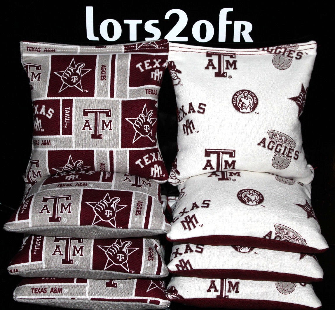 CORNHOLE BEANBAGS made w TEXAS A&M University AGGIES Fabric 8 ACA Bags NEW