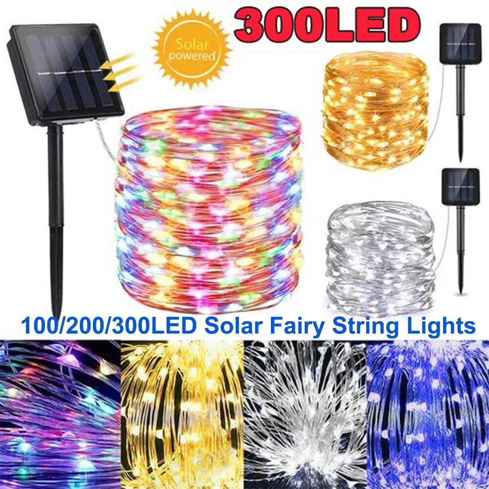 100/300 LED Solar Fairy String Light Copper Wire Outdoor Waterproof Garden Decor