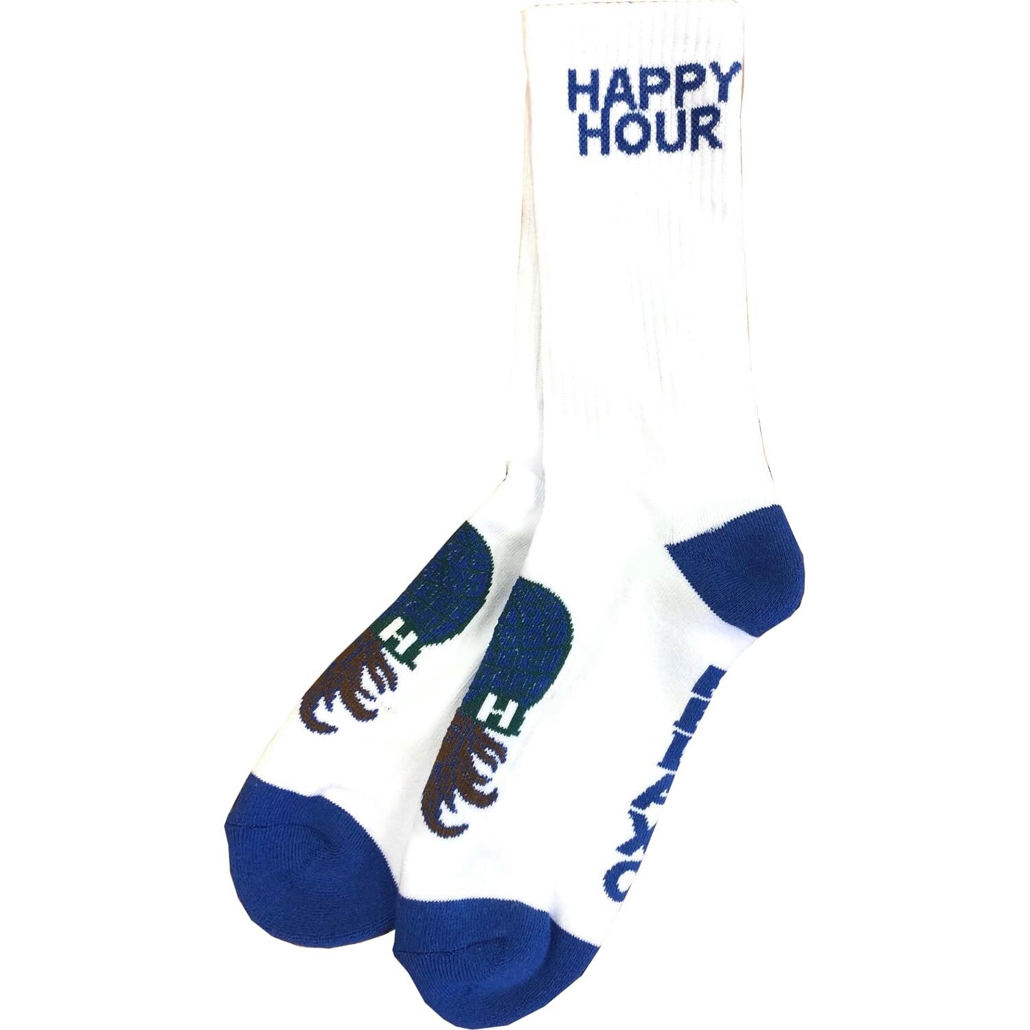 Happy Hour Mucho Relaxo Crew Socks White/Blue - Single Pair