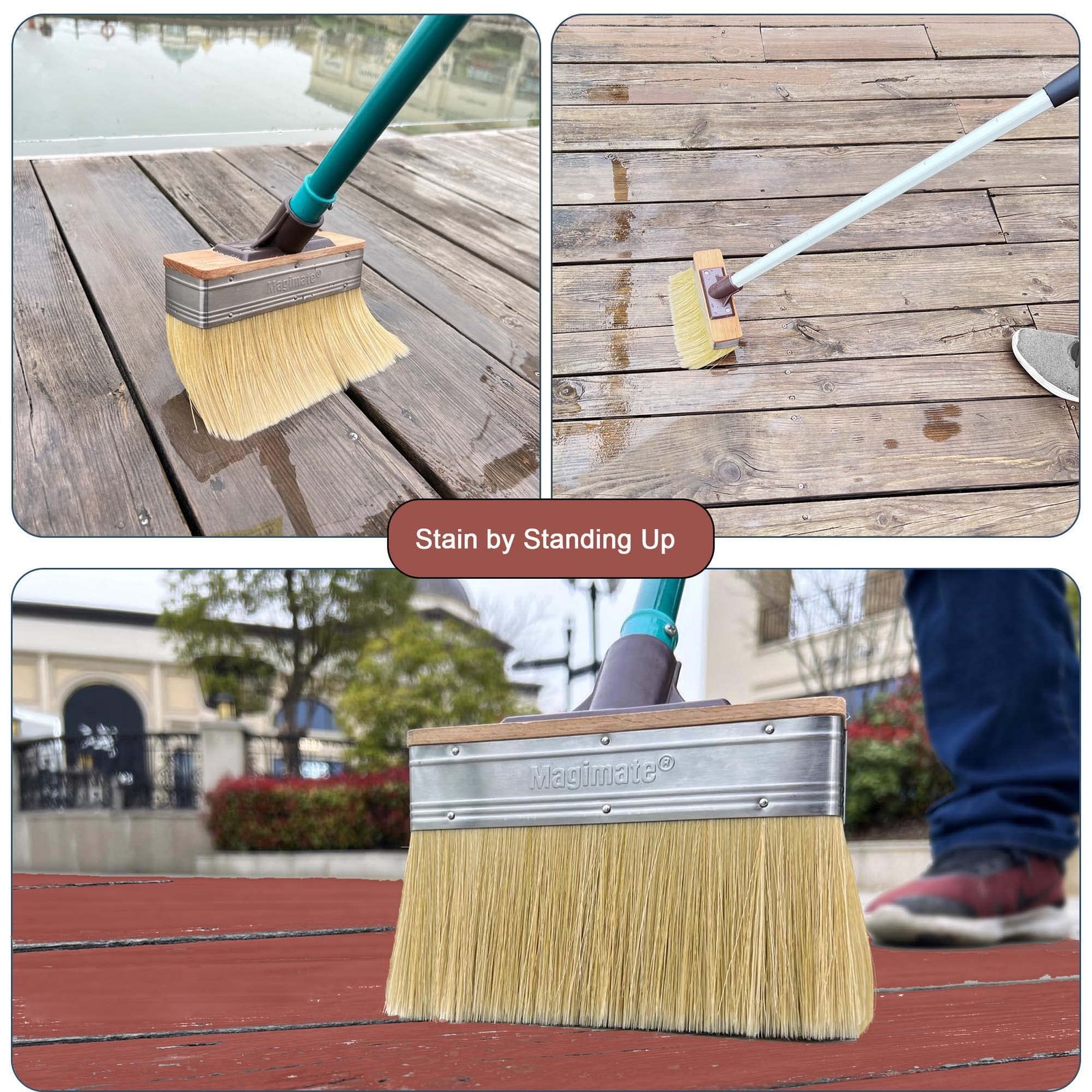 Deck Brush Stain Applicator by - Thick Soft Large Paint Brush Head with Threa...