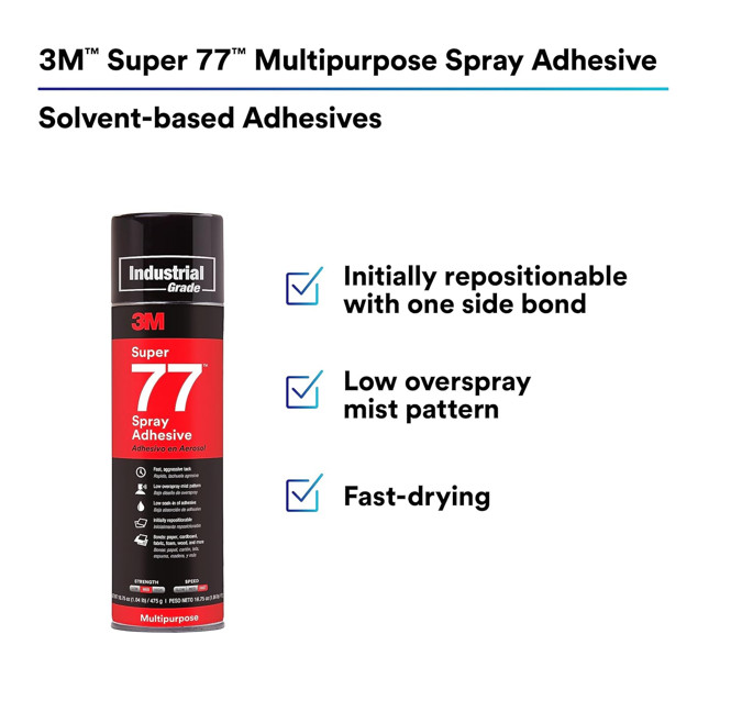 3M Super 77 Multipurpose Permanent Spray Adhesive Glue, Free Shipping, 1 Each