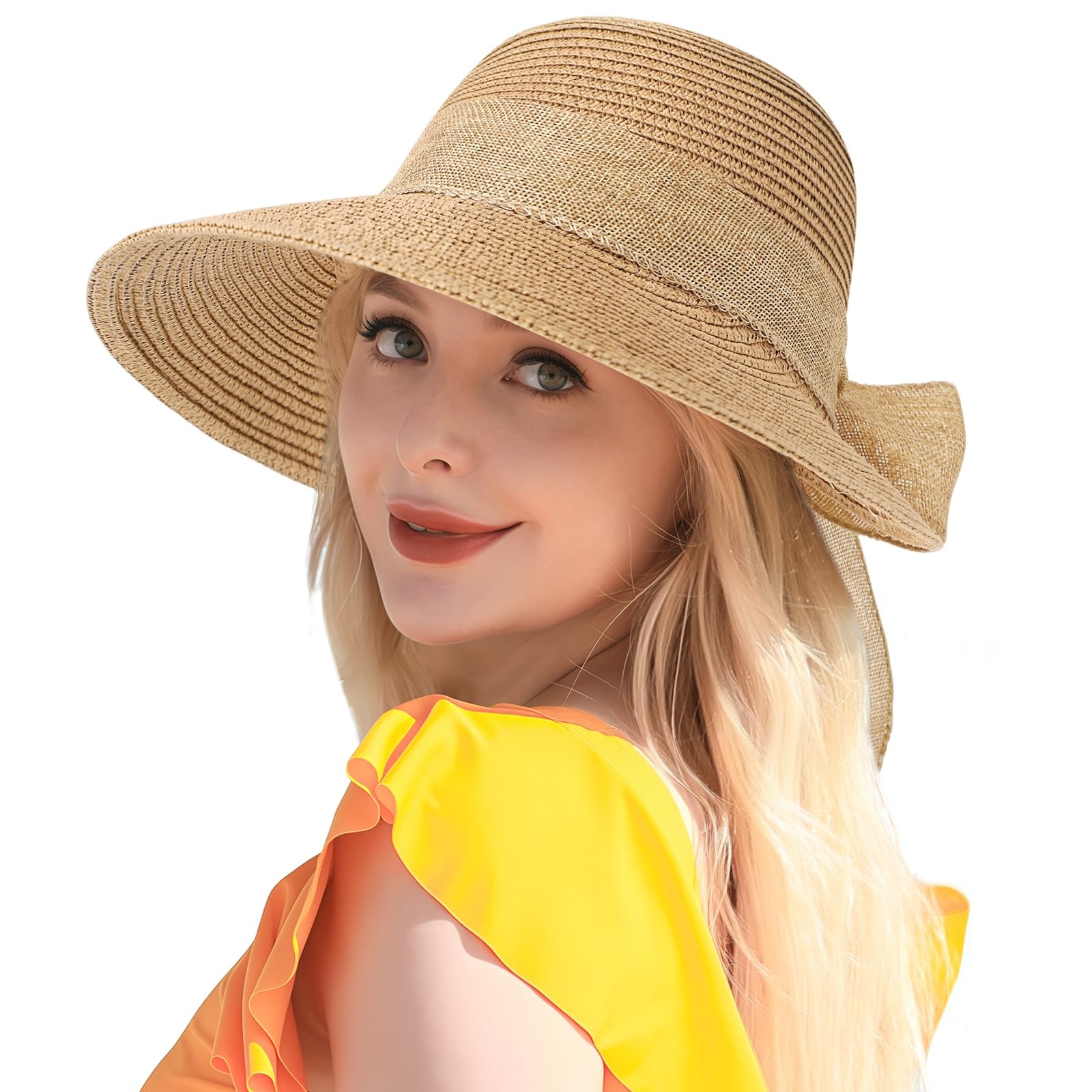 Beach Hats for Women, Straw Hat for Women UPF 50+ UV Sun Protection Sun Hat