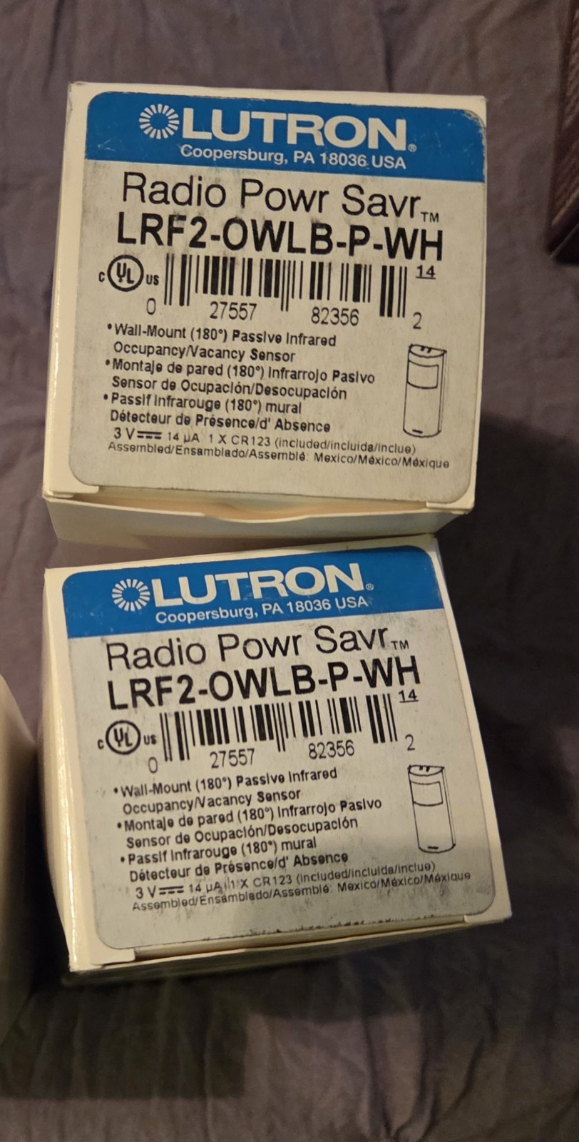 S/2 Lutron LRF2-OWLB-P-WH Radio PowrSavr Wireless Wall-Mounted Occupancy/Vacancy