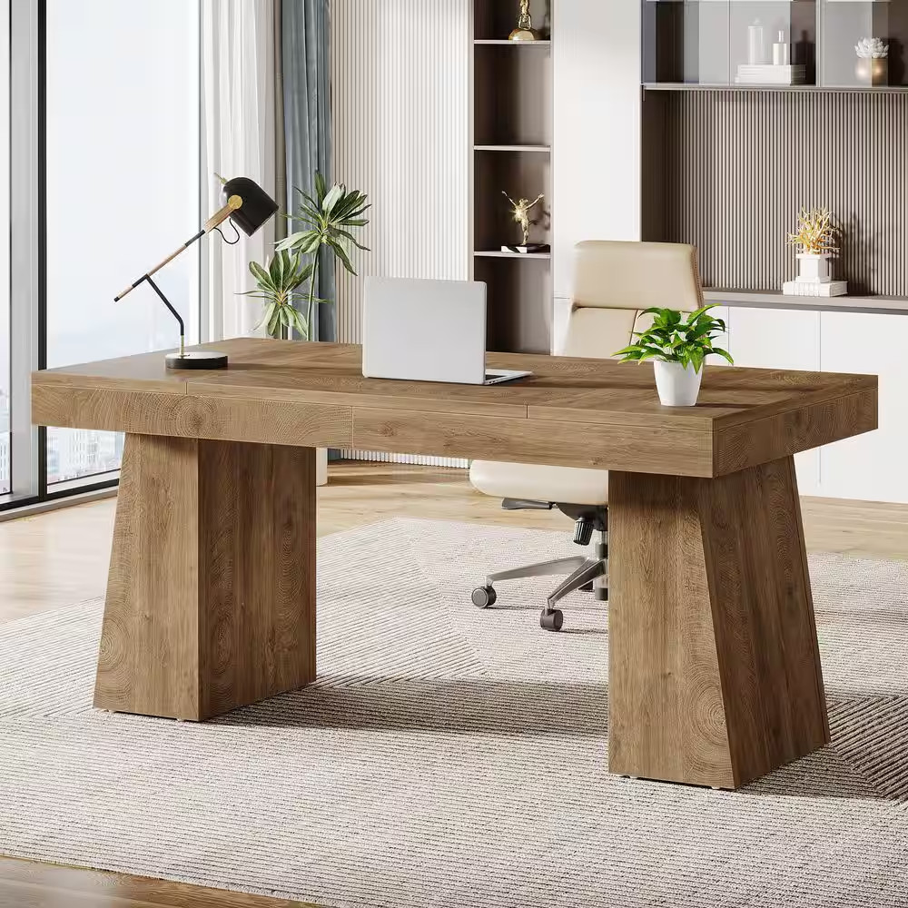 Moronia 55 In. Modern Rectangle Engineered Wood Executive Desk with Double Trape