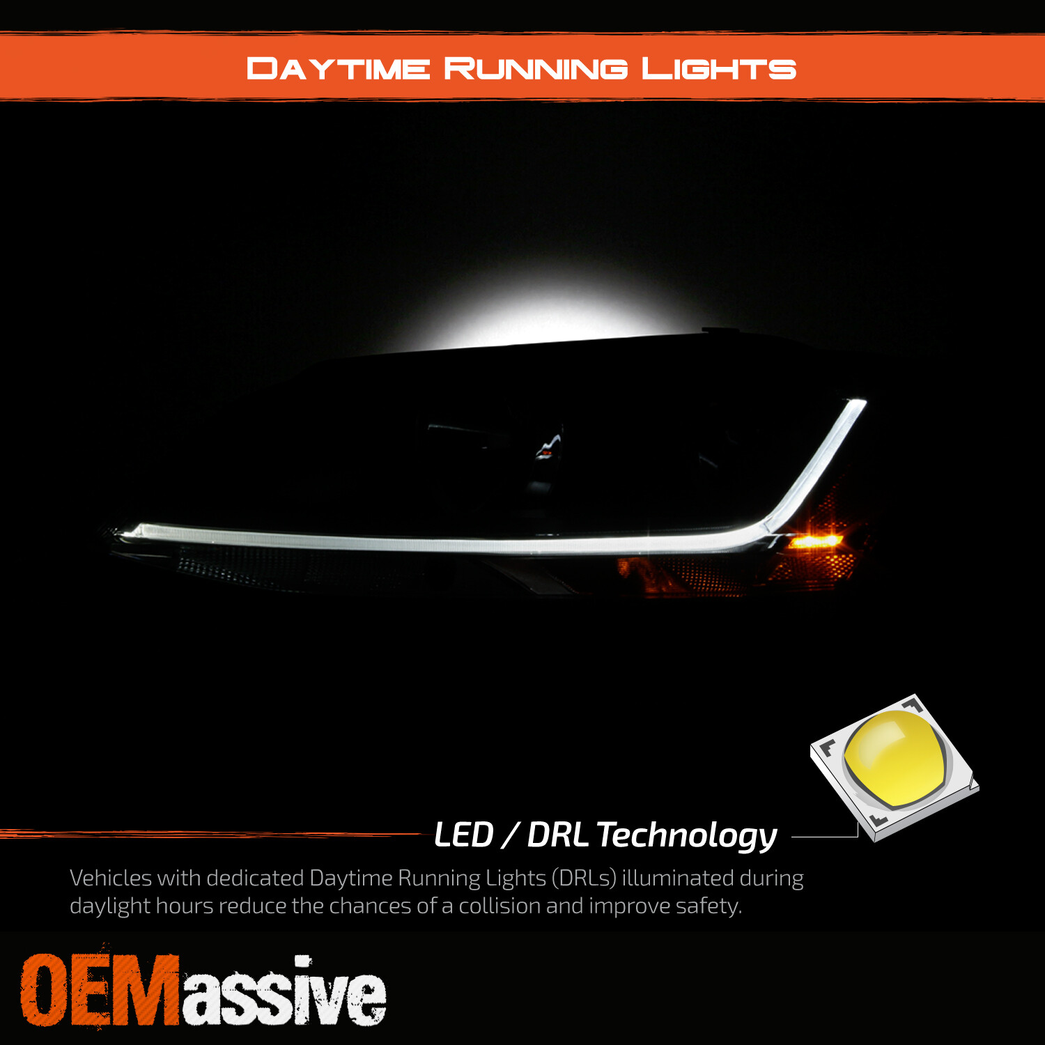 For 2017-2018 Jetta Halogen Type w/LED DRL Model Headlamps Light Tube Left+Right