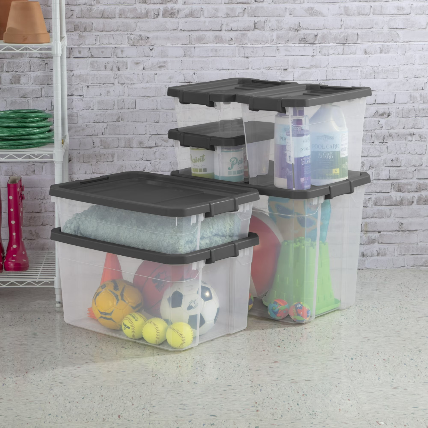 4 Pack Sterilite 40 Qt Clear Stackable Storage Bin With Latch Lid Gray