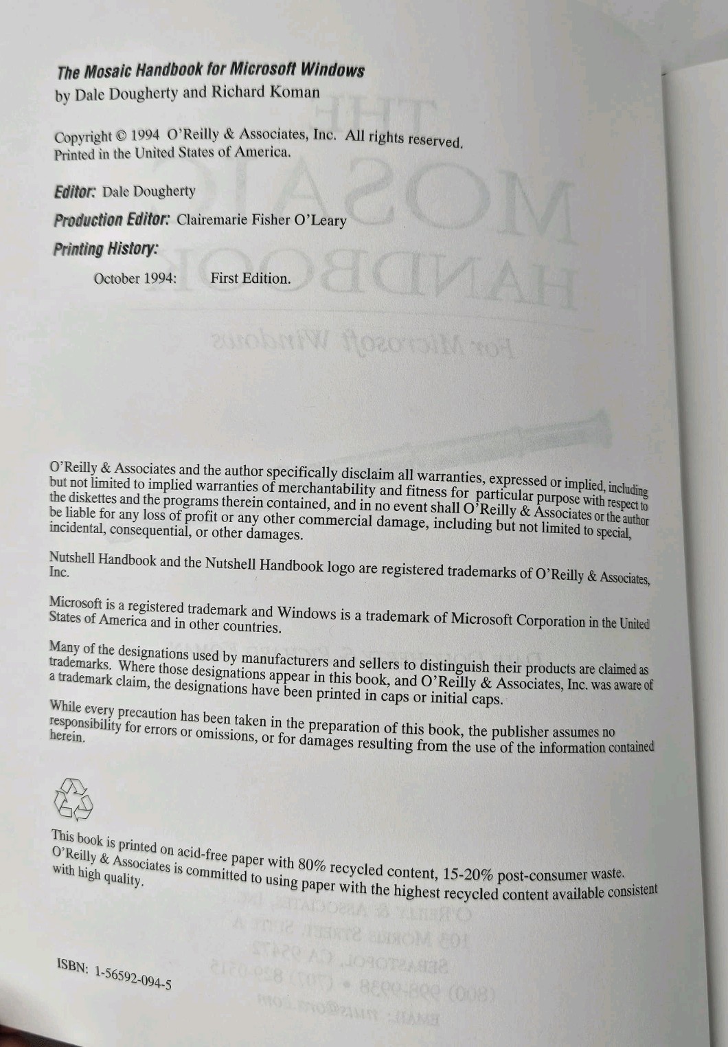 The Mosaic Handbook For Microsoft Windows Dougherty & Koman With Software 3.5"