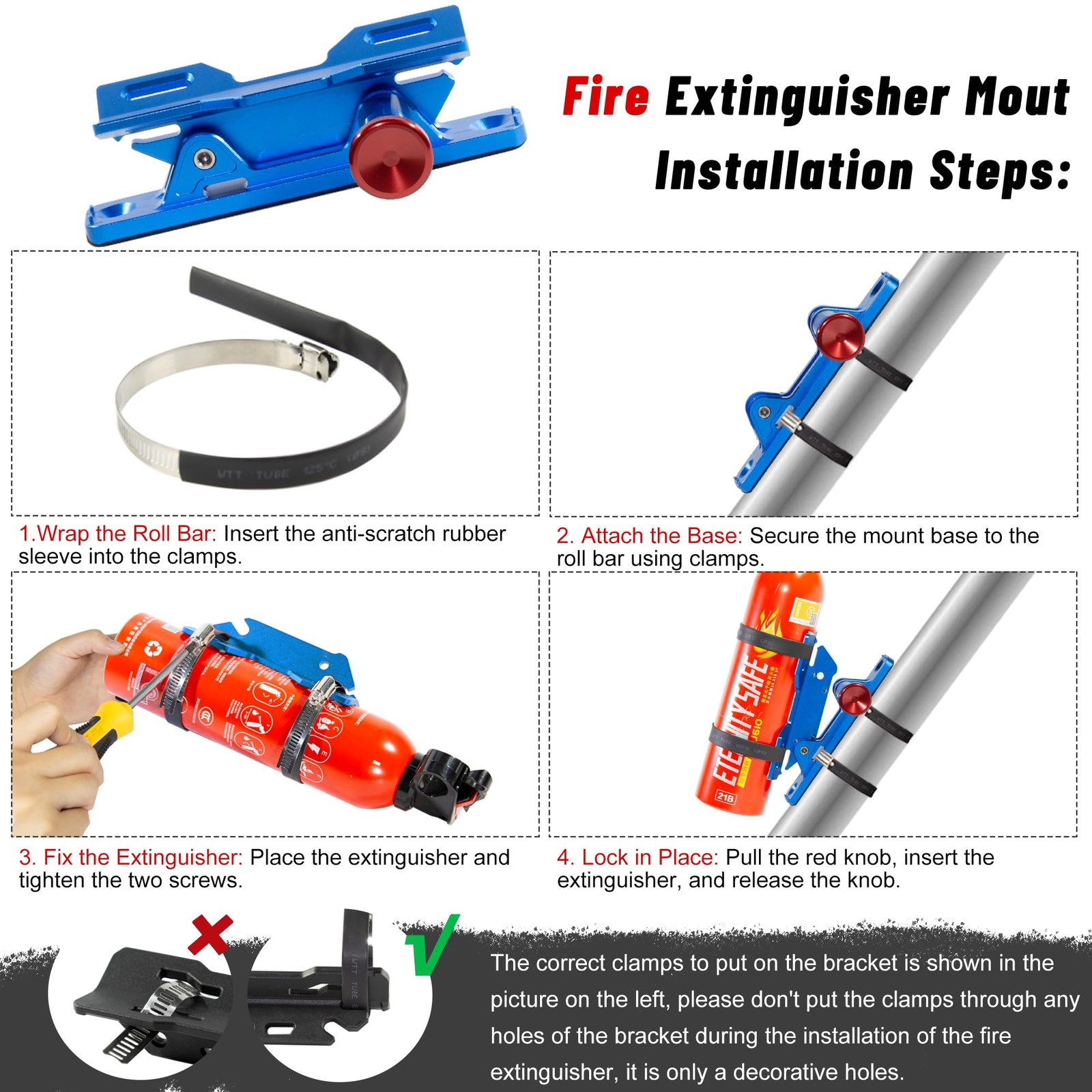 Quick Release Car Fire Extinguisher Mount – Blue Adjustable Aluminum