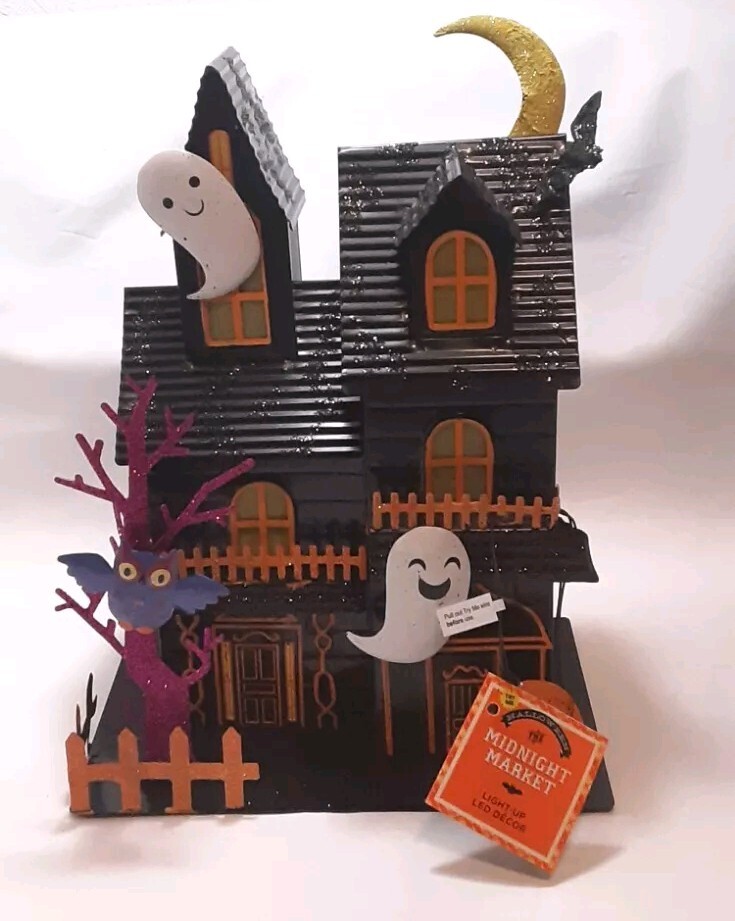 Black Metal Halloween Haunted House W/Glitter (Dead Batteries)