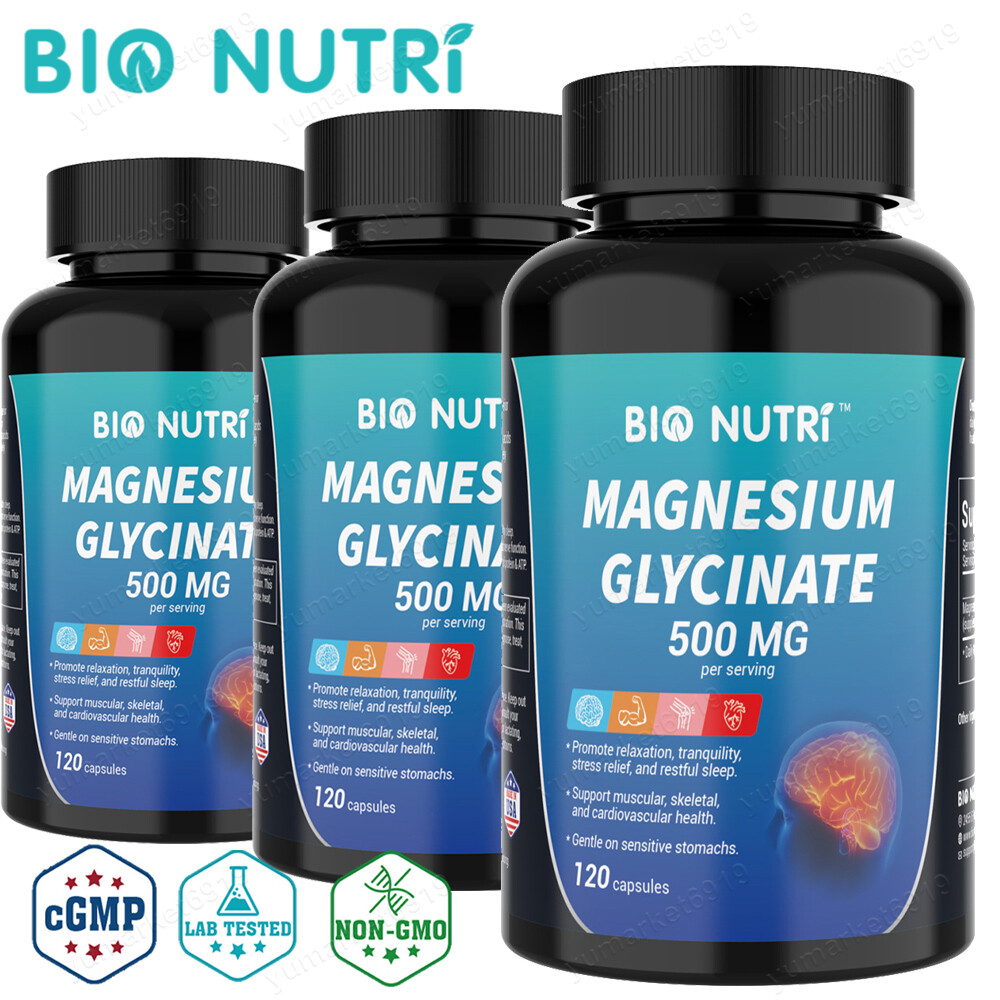 Magnesium Glycinate 500mg - 120 Capsules For Sleep, Stress Relief Support Bone