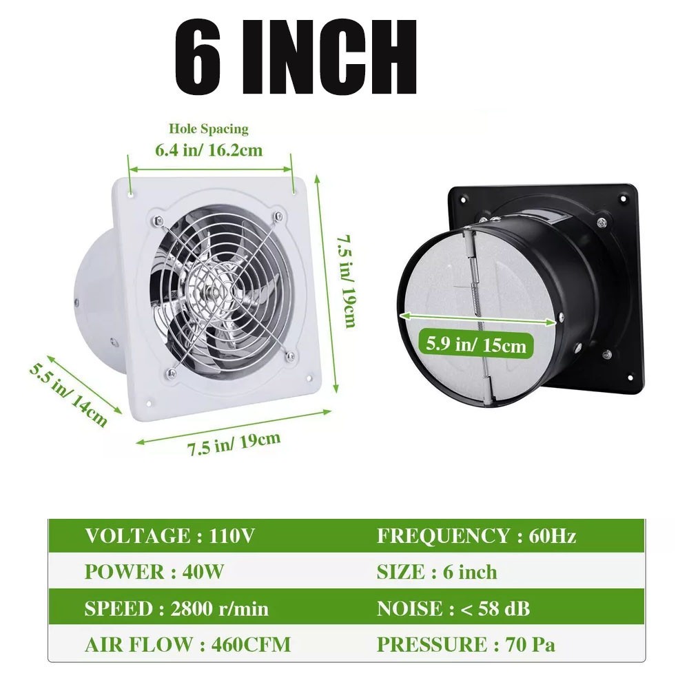 6 inch Exhaust Fan Wall Mounted Vent Fans Ventilation Blower White 110V US Stock