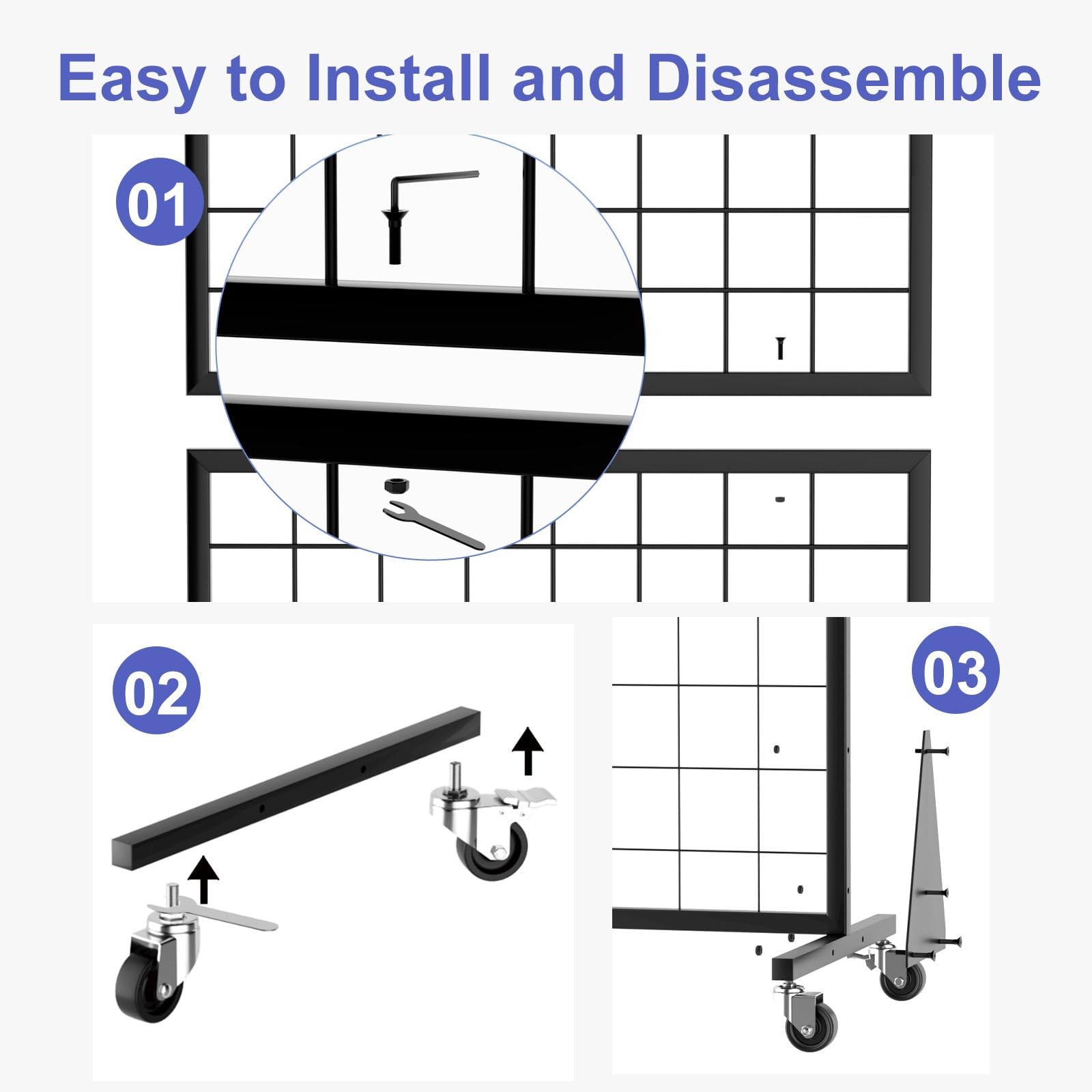 DEYEGELEA Gridwall Panel Display Stands 3pk 2'x5.5'