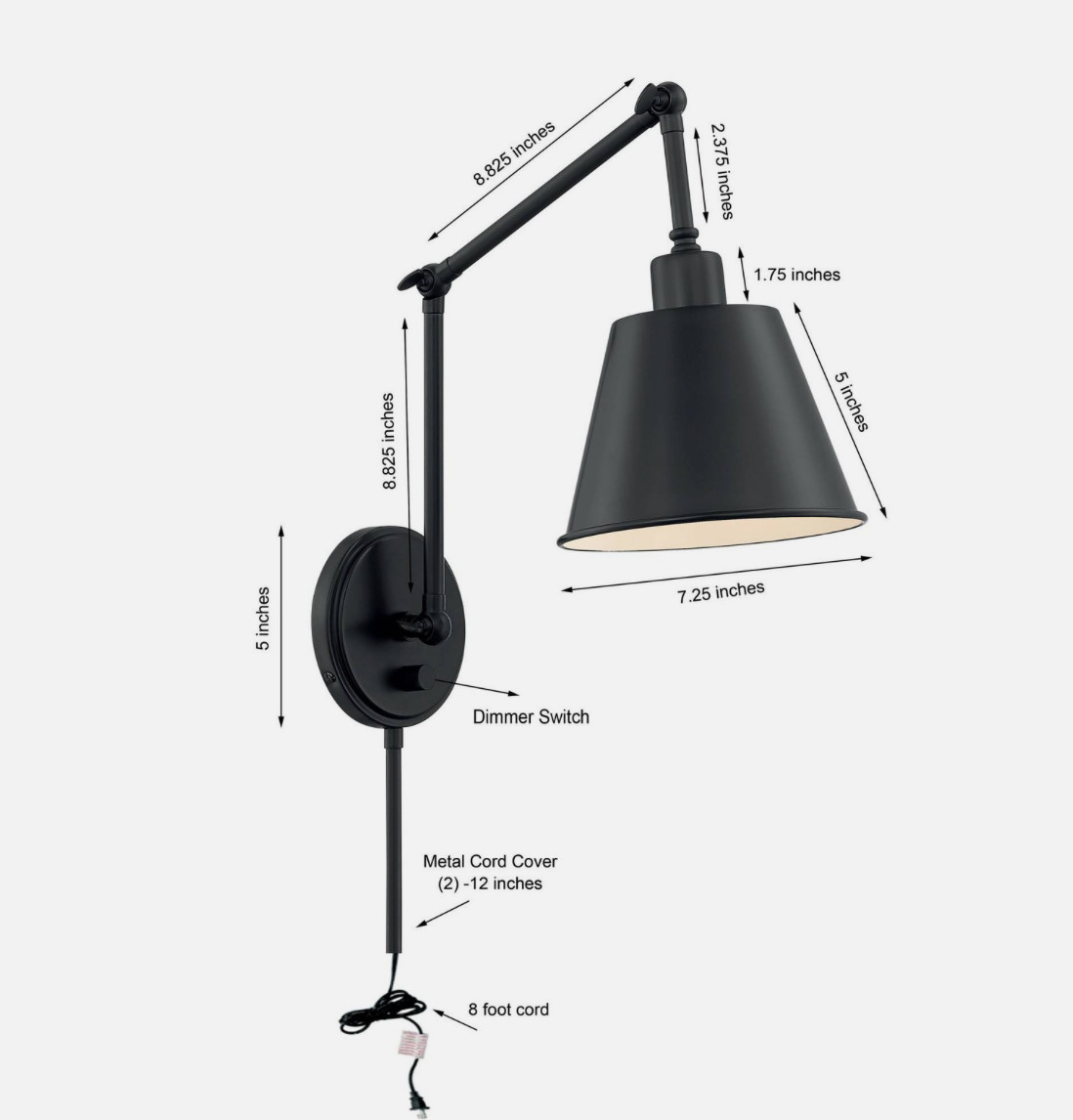 Crystorama Mitchell Matte Black Swing Arm Wall Lamp Sconce