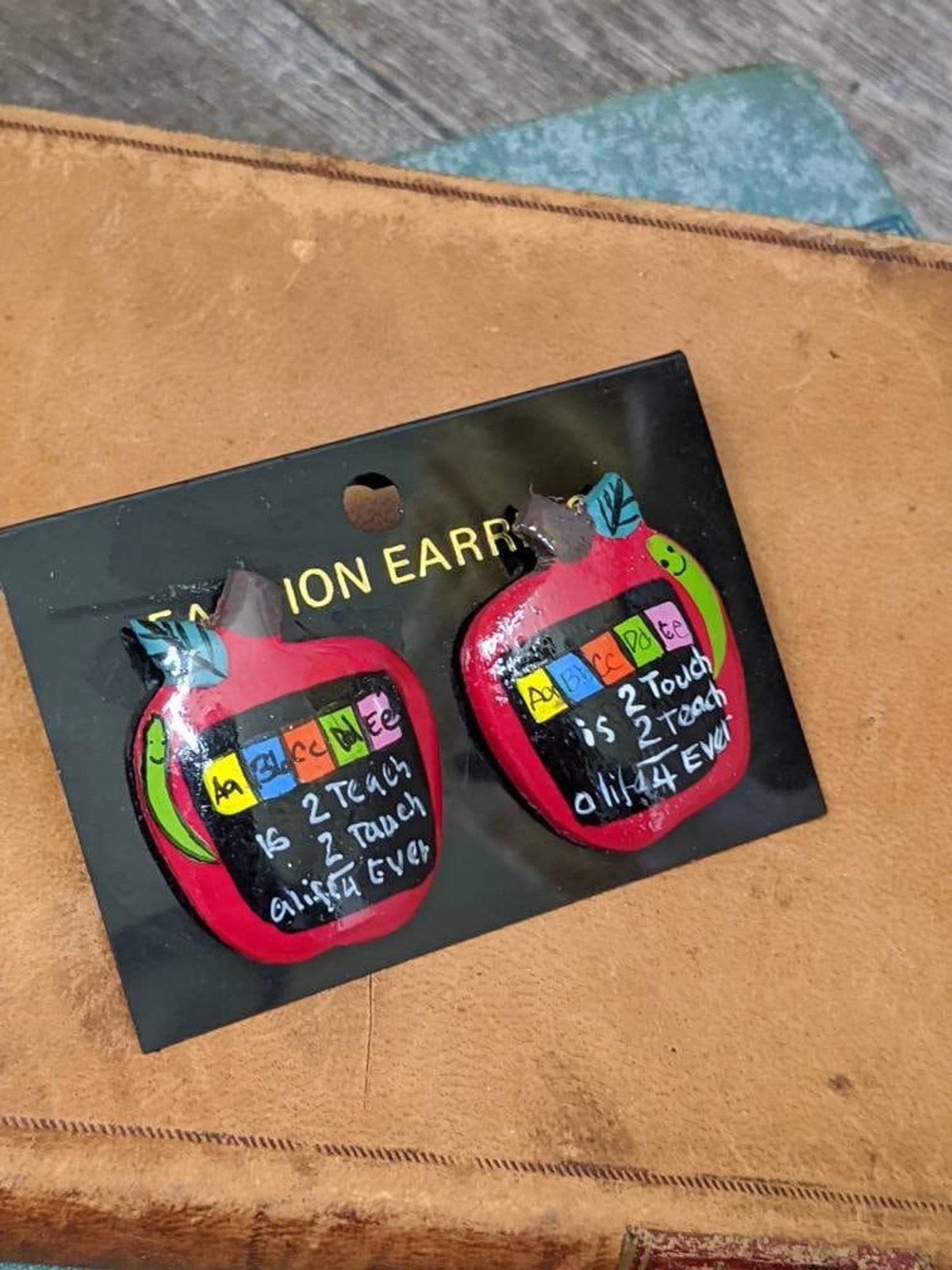 Vintage Teacher Apple Earrings, Big 80s Fashion Earrings