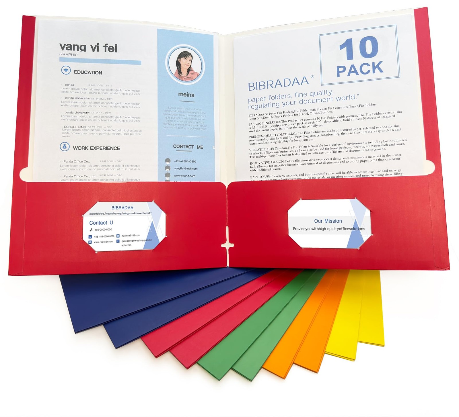 BIBRADAA® 10 Packs Folders with Pockets,Paper 9.5" x 11.5", Multicolor Mixing