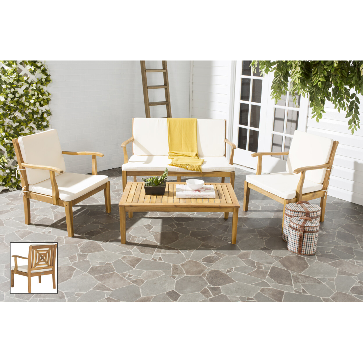 SAFAVIEH Outdoor Collection Del Mar 4-Piece Outdoor Set | Natural/Beige |