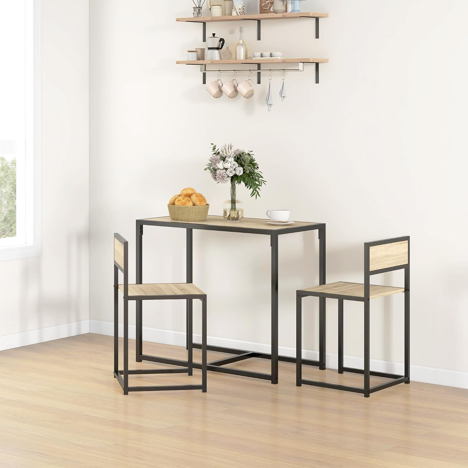 Small Dining Table Set for 2 Compact for Small Spaces, Oak | Kitchen Table and C