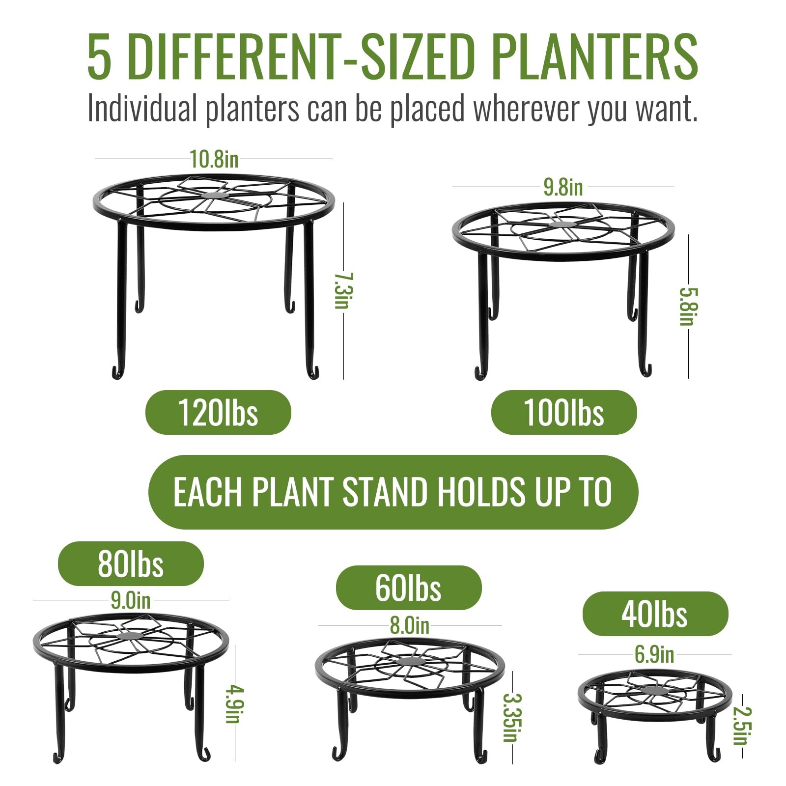 Metal Plant Stand 5 Pack Black Weather Resistant Heavy Duty Patio Indoor Outdoor