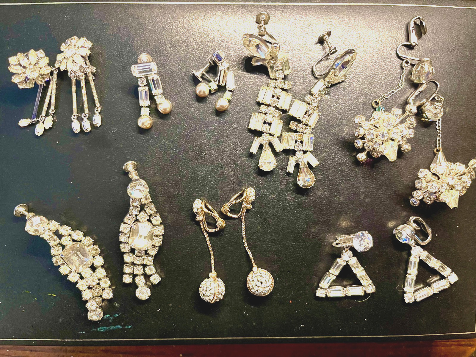 Lot of 7 Vintage Rhinestone Screw-back & Clip-On Drop/Dangle Earrings