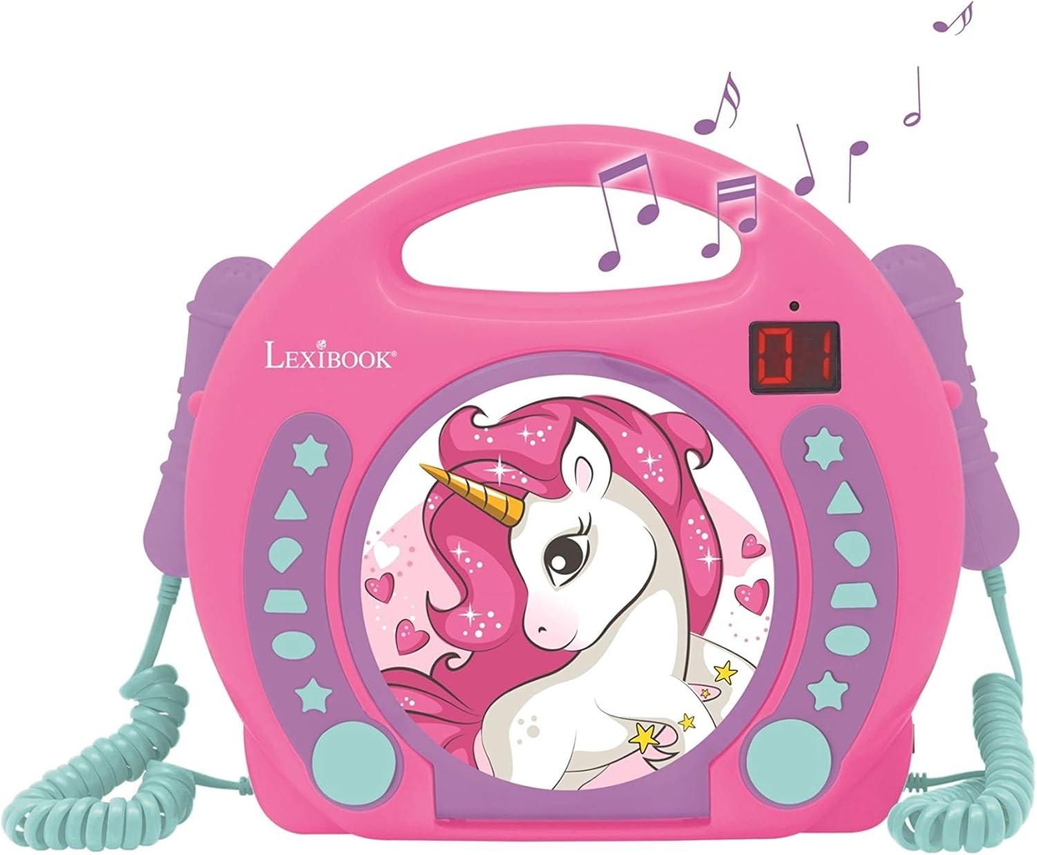 Unicorn - CD Player with Mics, Programming Function, Headphones Jack, for Kids,