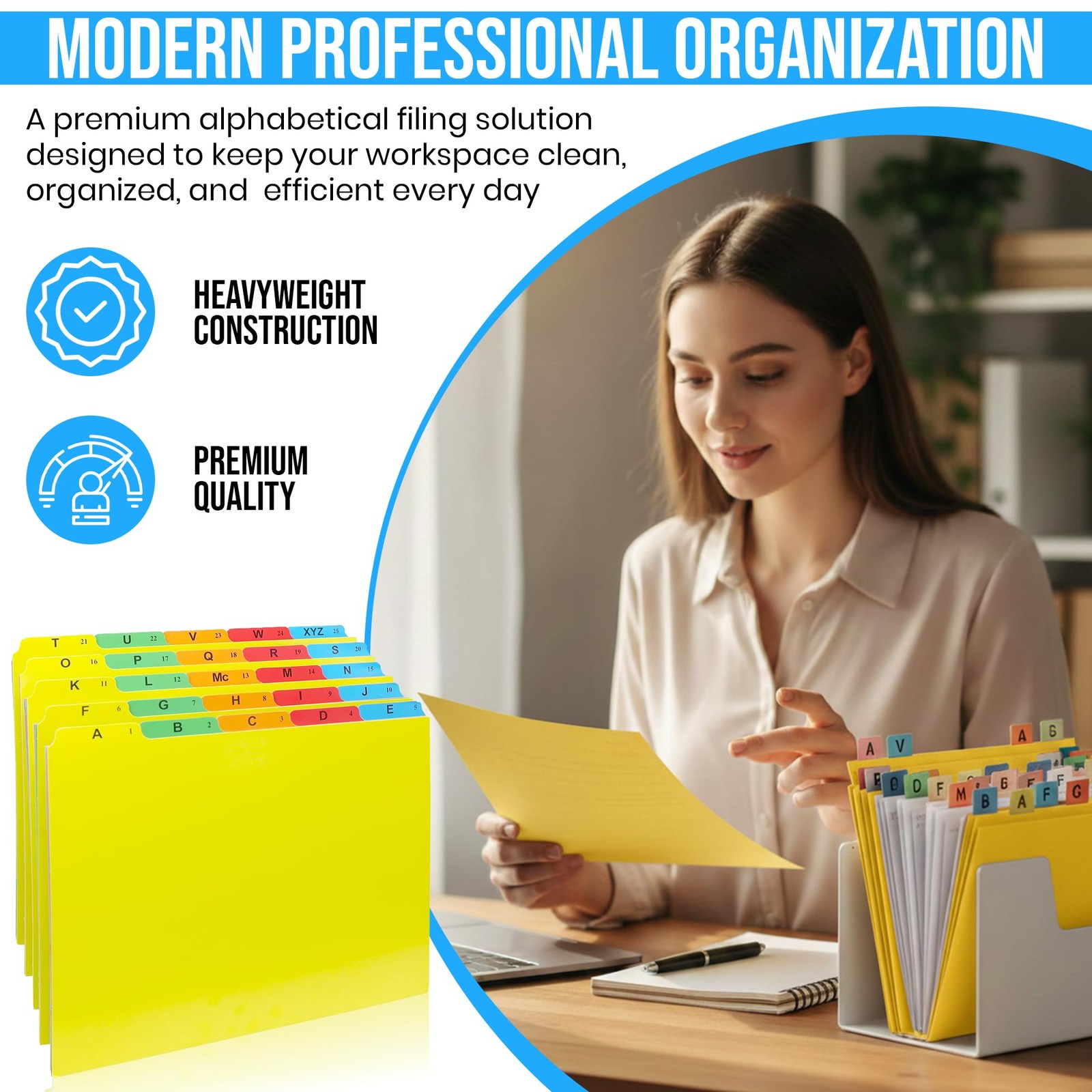 A-Z Alphabetical Hanging File Folder Guide Dividers, Heavyweight 5 Color Code...