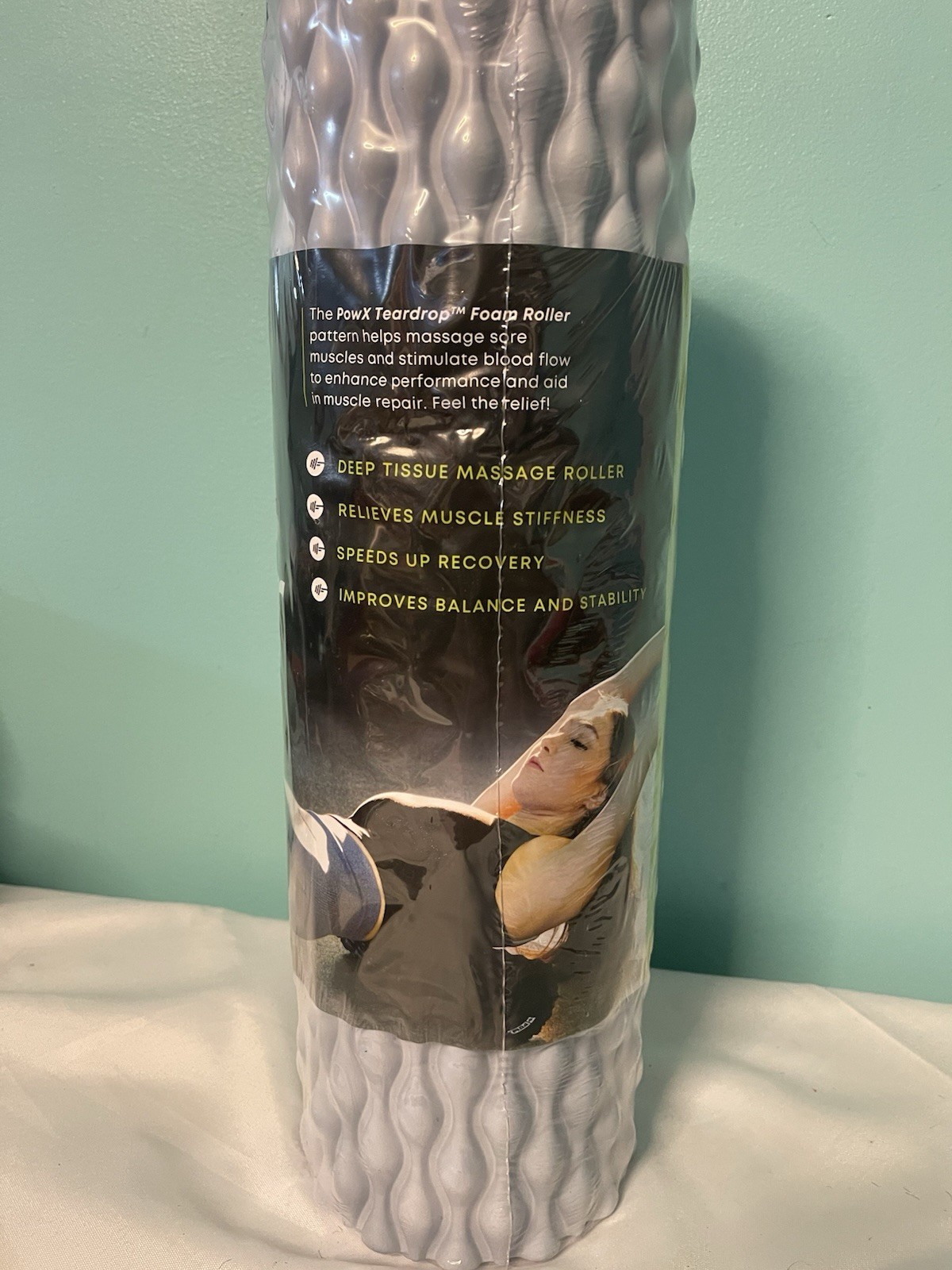 PowX 18" Teardrop Foam Roller for Deep Tissue and Muscle Massage, Gray, BNIB