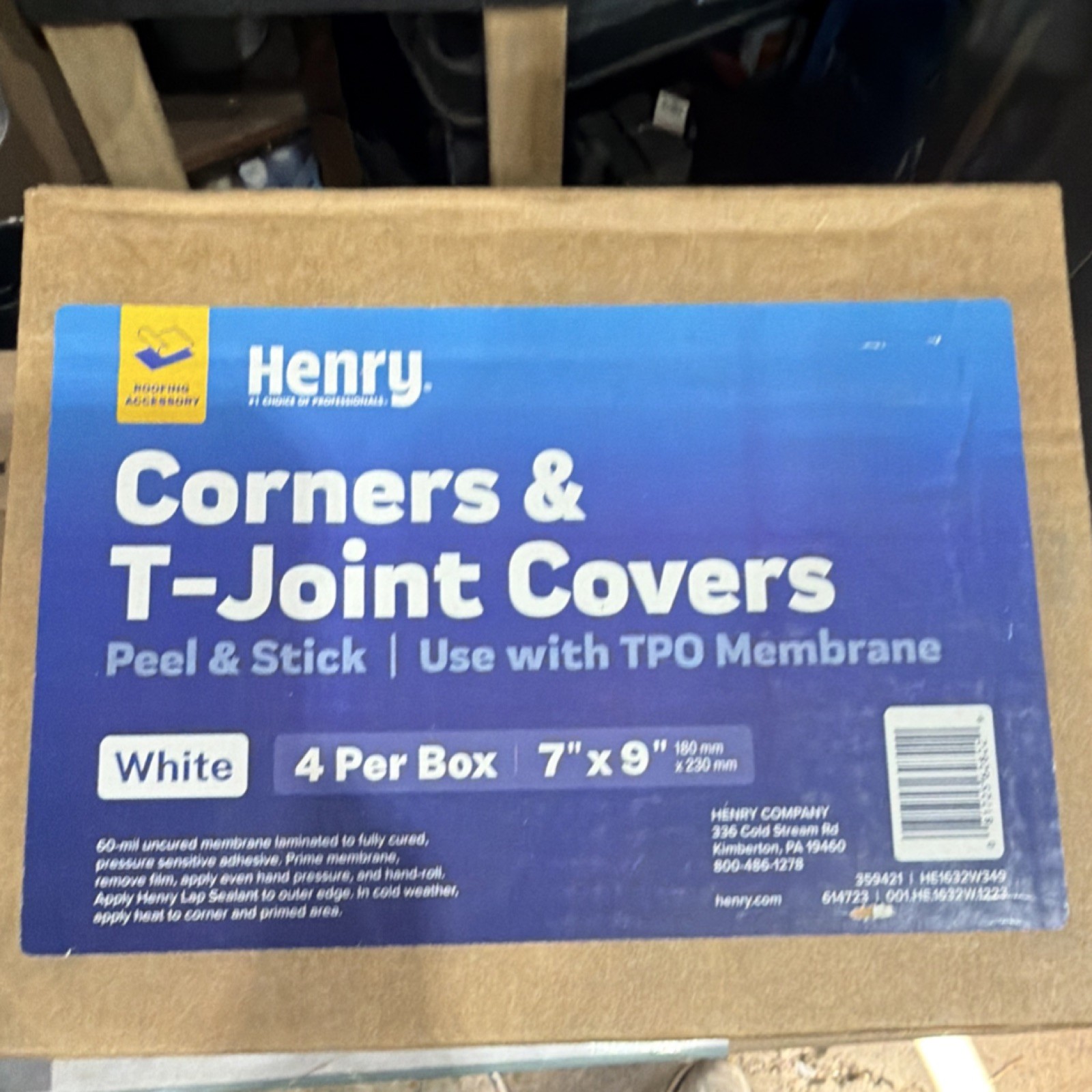 Henry TPO membrane Corners & T-Joint Covers Peel & Stick 7x9" 4/Box HE1632W349