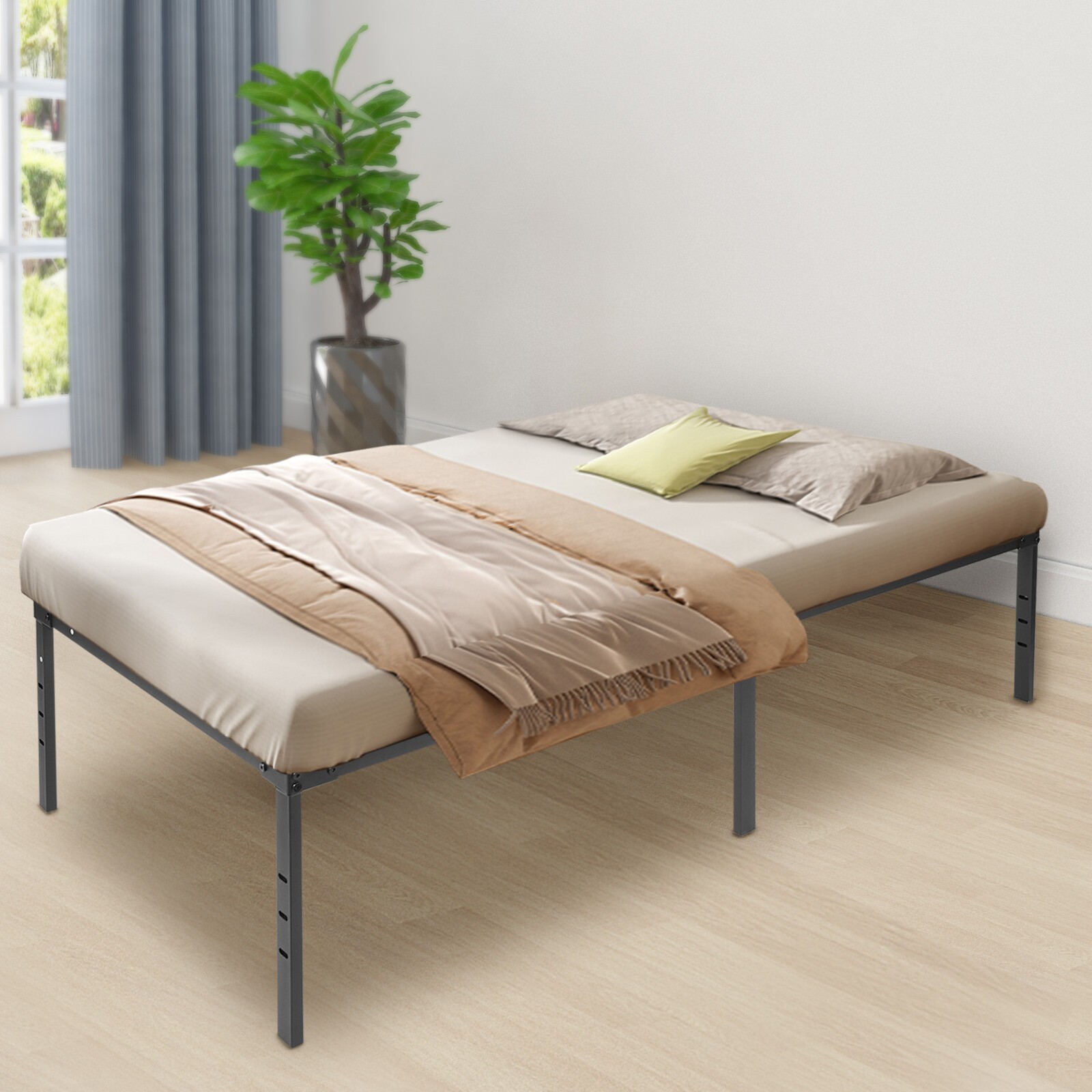 74.5*37.5*18in Platform Bed Frame Iron High Bed Frame Load Heavy Duty 660 Lbs