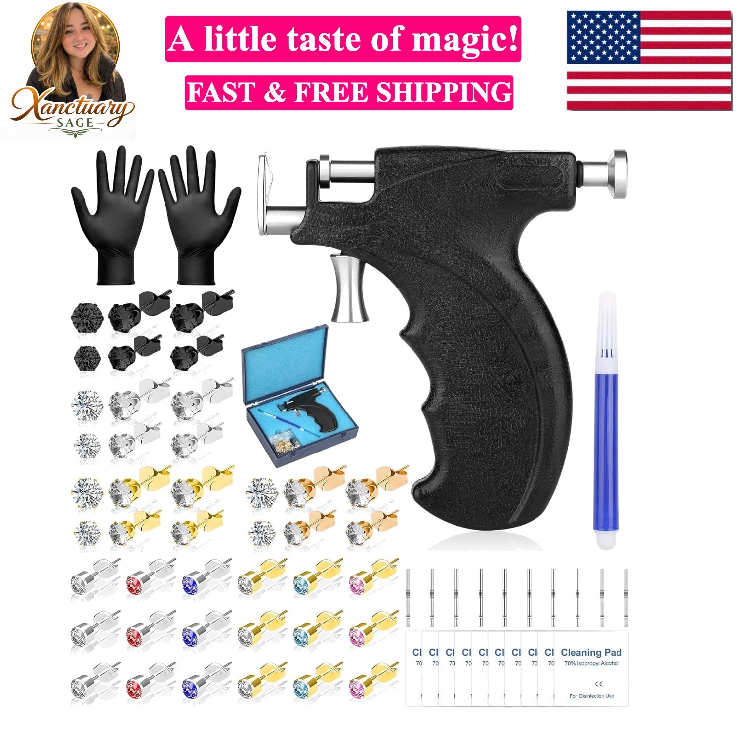Professional Ear Piercing Gun Kit, Reusable Ear Piercing Machine with Colorfu...