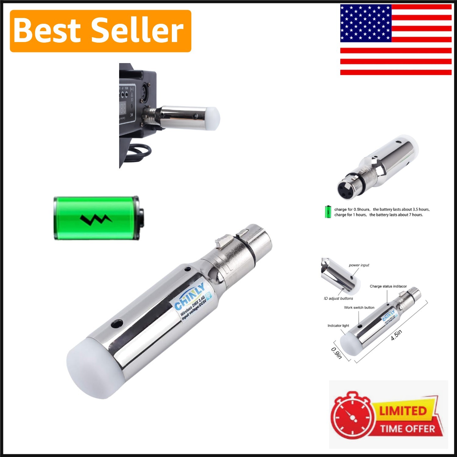 DMX 2.4G Wireless Receiver for LED Stage Lights - Battery Operated Control