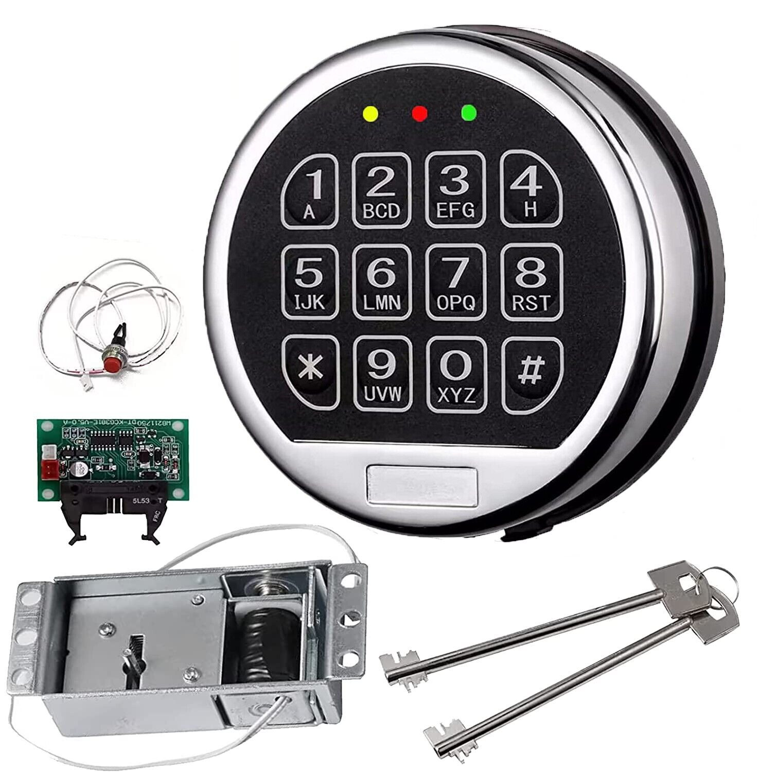 Gun Safe Lock Replacement Chrome Keypad Safe Electronic Lock Solenoid 2 Key