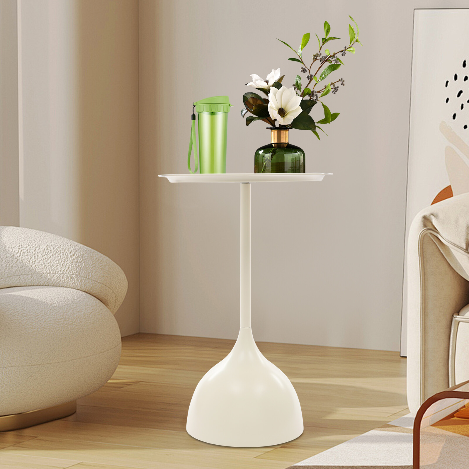 Modern Round Side Table in Cream White – Stylish & Durable Design