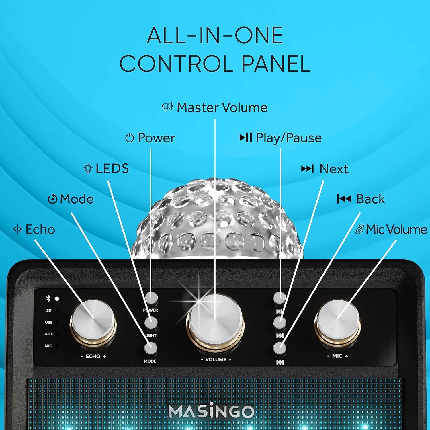 MASINGO Karaoke Machine/Party speaker. Ostinato M7 2 Wireless Mics Bluetooth