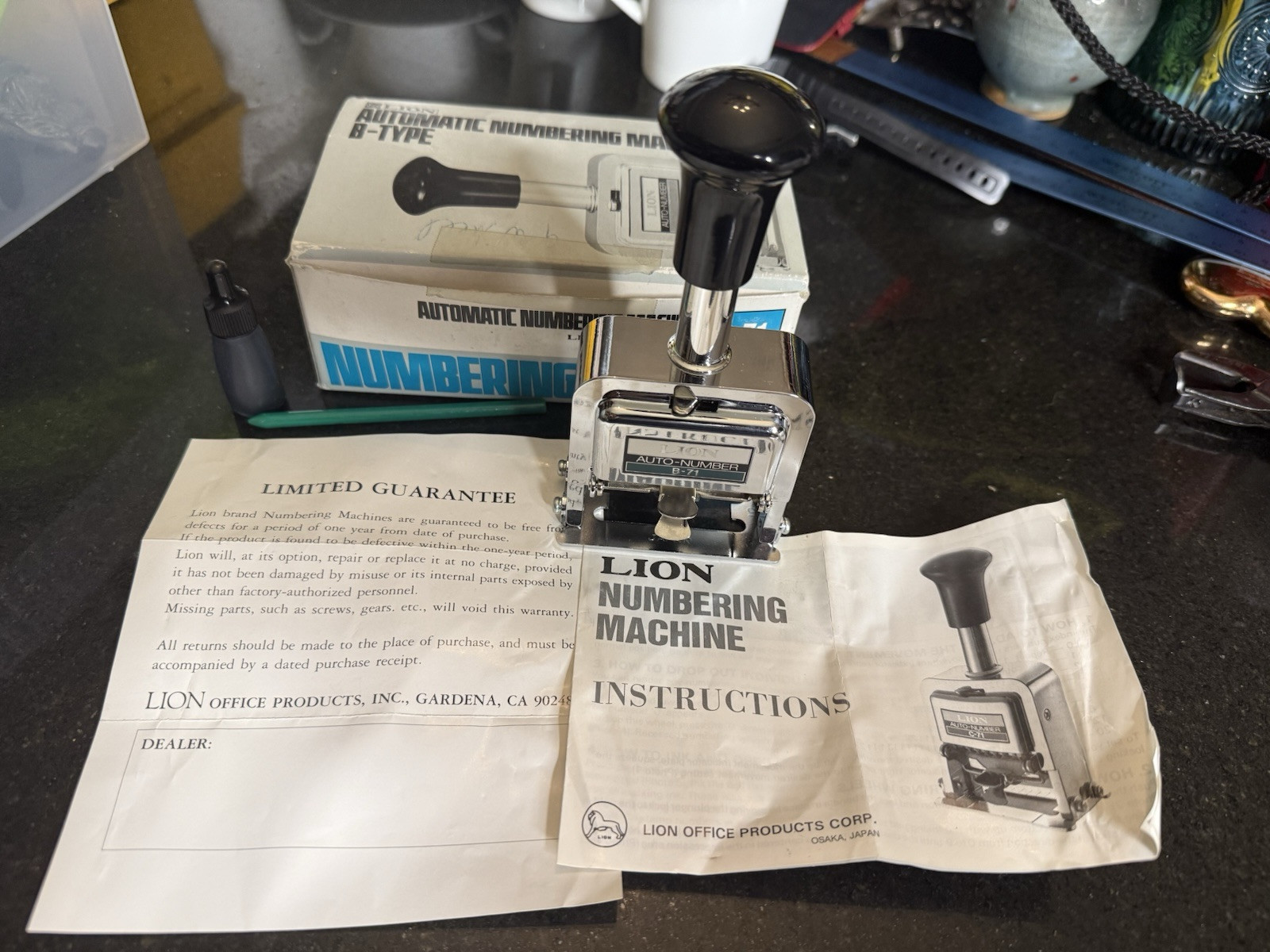 Vintage Lion Automatic Numbering Machine B-Type B-71 Japan 9 Wheels