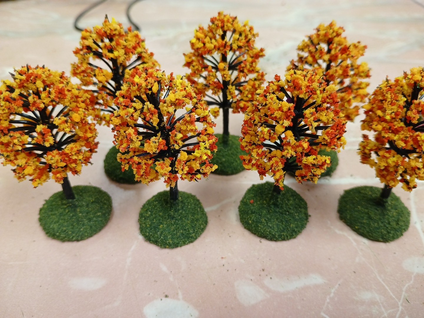 7 based Model Orange Red Trees wargaming scenery terrain 2" Tall 40K TTRPG