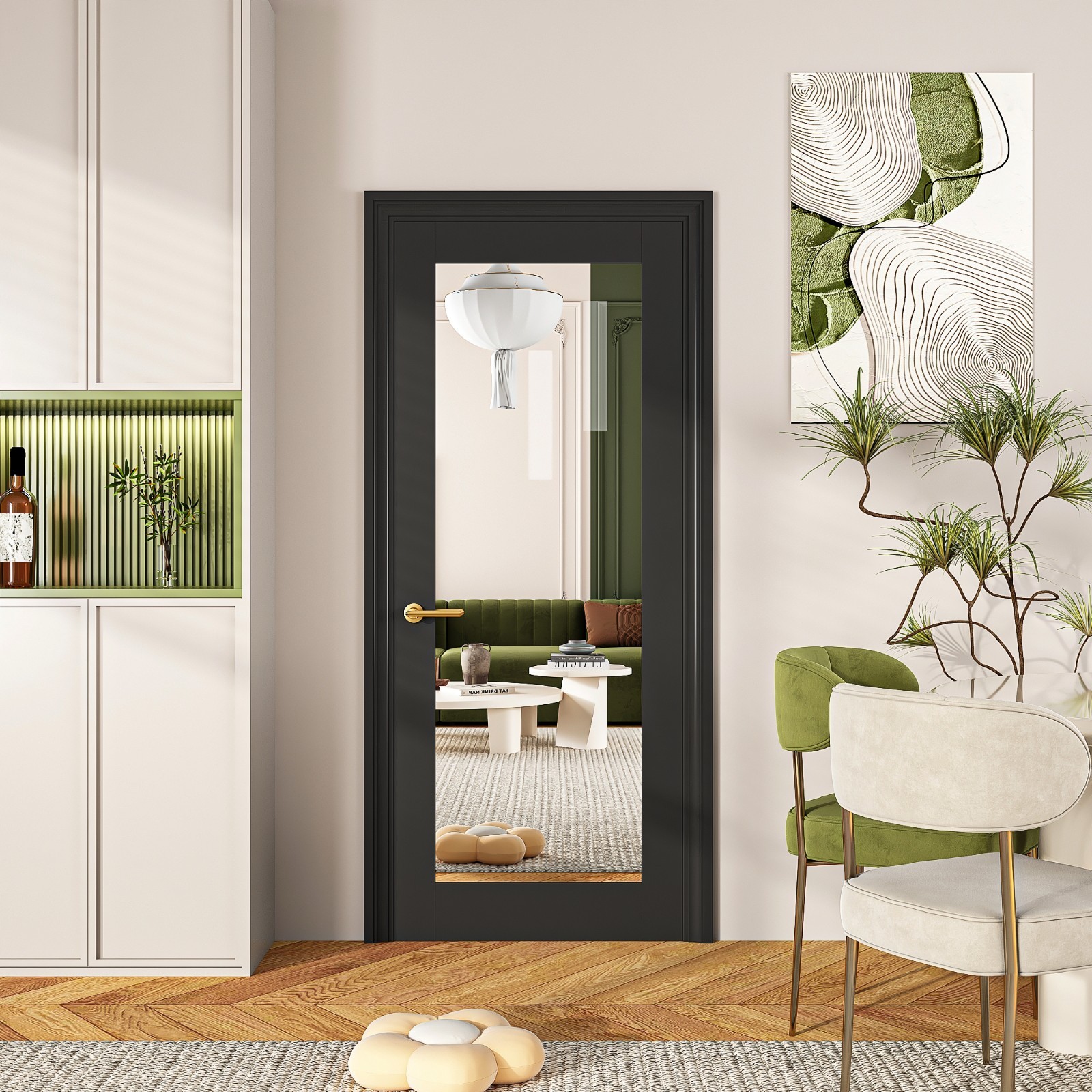 24x80 Black Primed Solid Wood French Slab Door 1-Lite Mirror Closet Bathroom