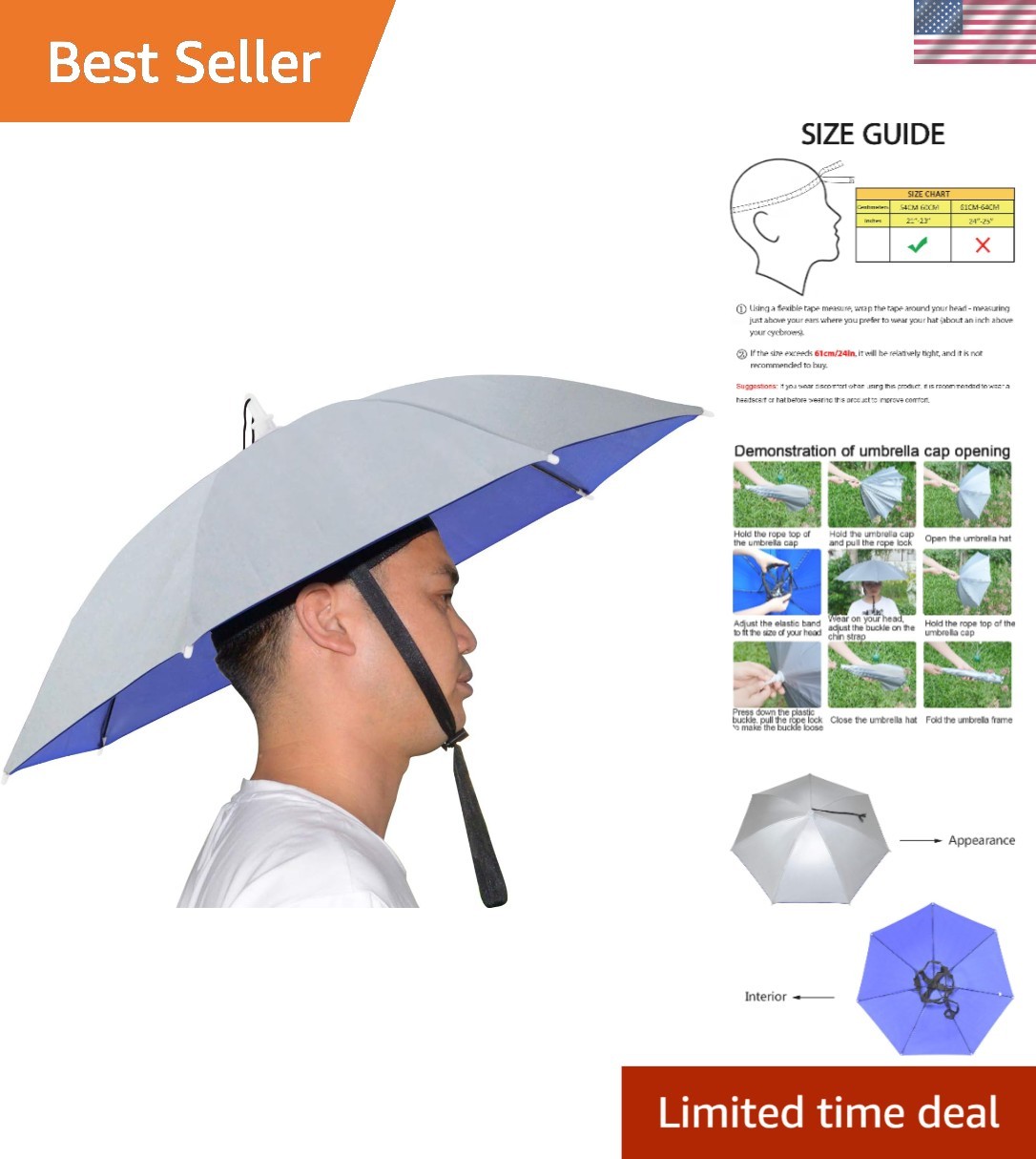 Adjustable Folding Umbrella Hat - Perfect for Fishing, Gardening & Outdoor Fun