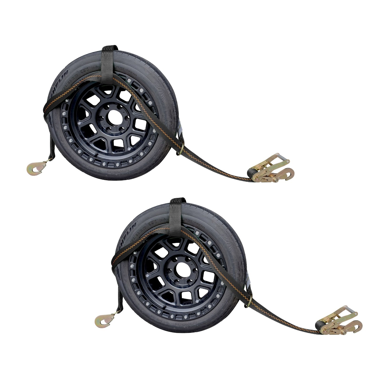 USA 2 Pack Adjustable Tow Dolly Tie Down Strap w/ Twisted Snap Hooks Black
