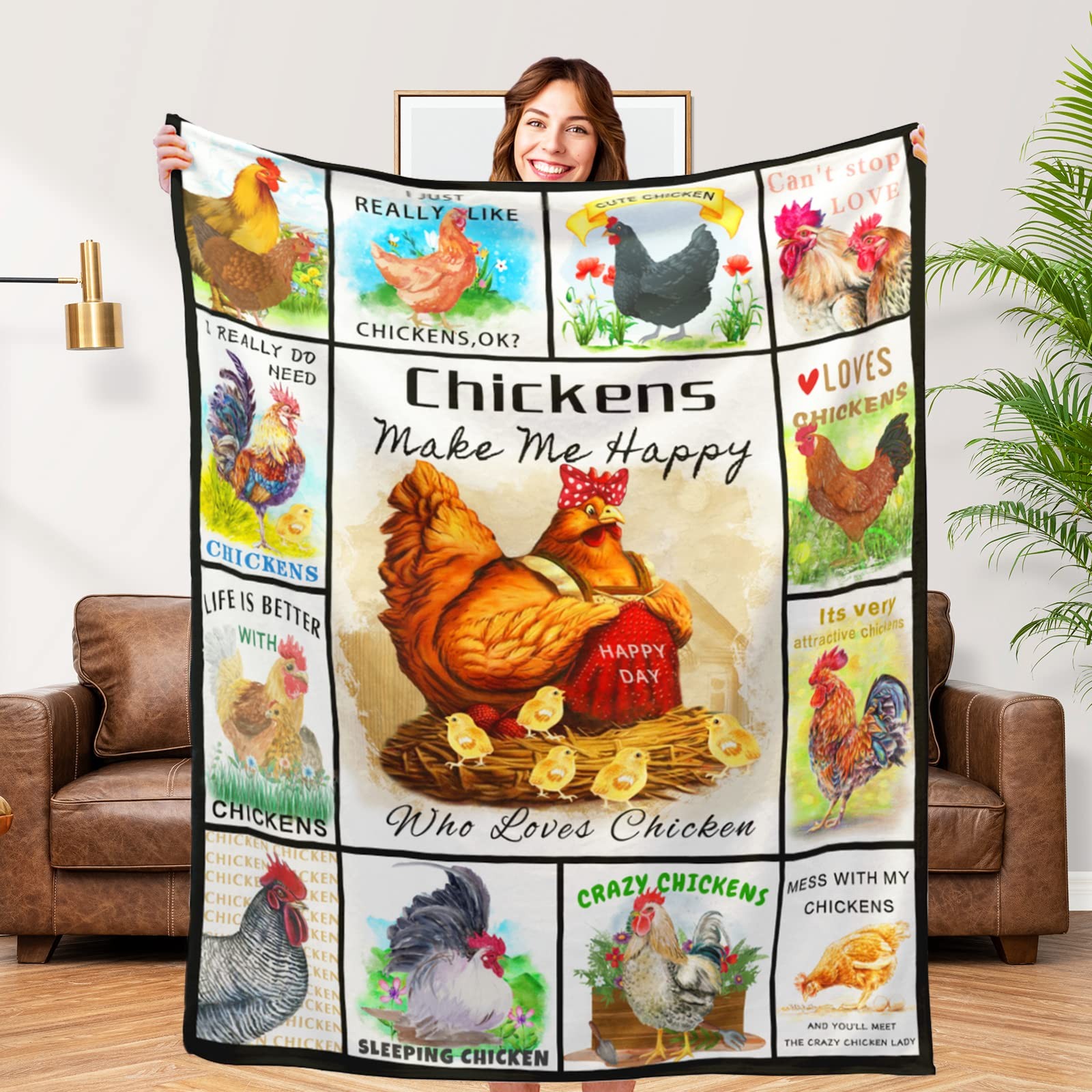 Cute Chicken Blanket, Soft Fuzzy Flannel Plush Women Chicken Gifts Throw Blan...