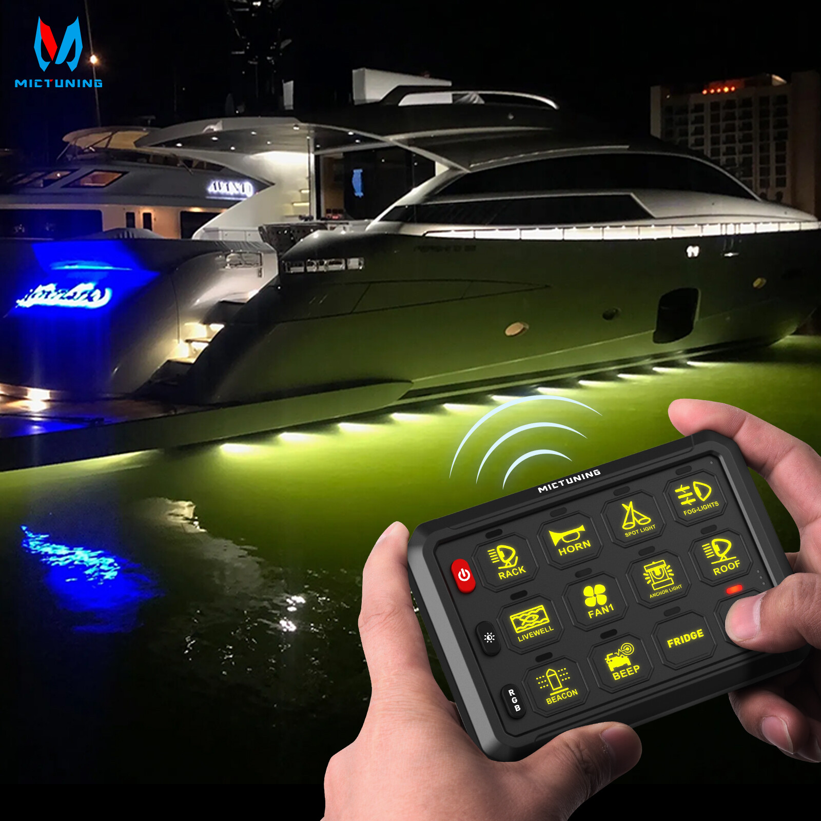 Wireless RGB 12 Gang Switch Panel Led Light Bar Switch Relay System 12/24V Marin