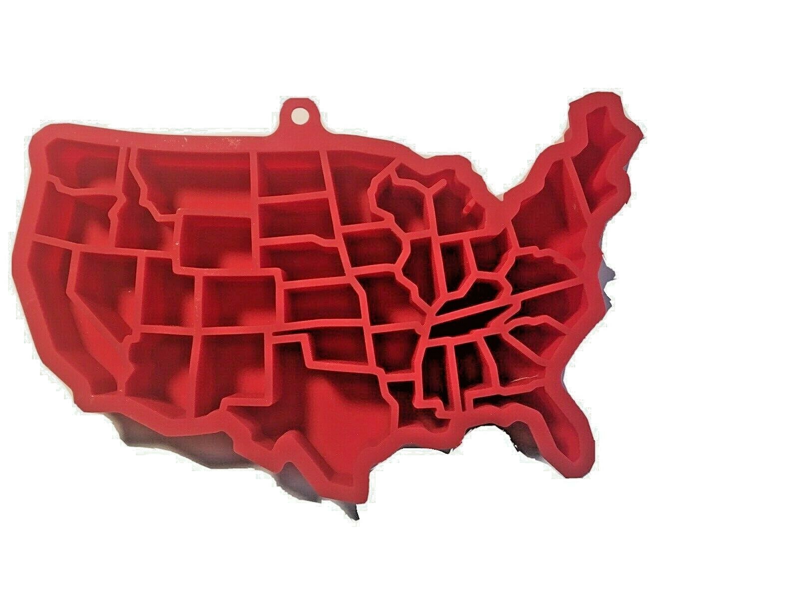 United States of America USA State Shaped Ice Cube Mold Red Silicone Drink NEW
